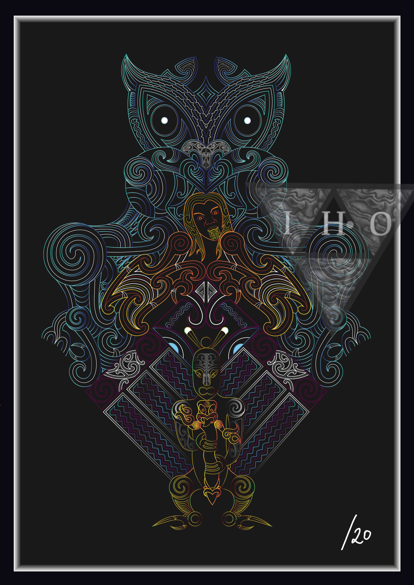 Te Haumaru o Ngā Atua- A Maui Story EXCLUSIVE /20 (COLOUR AGAINST BLACK) *FRAMED*