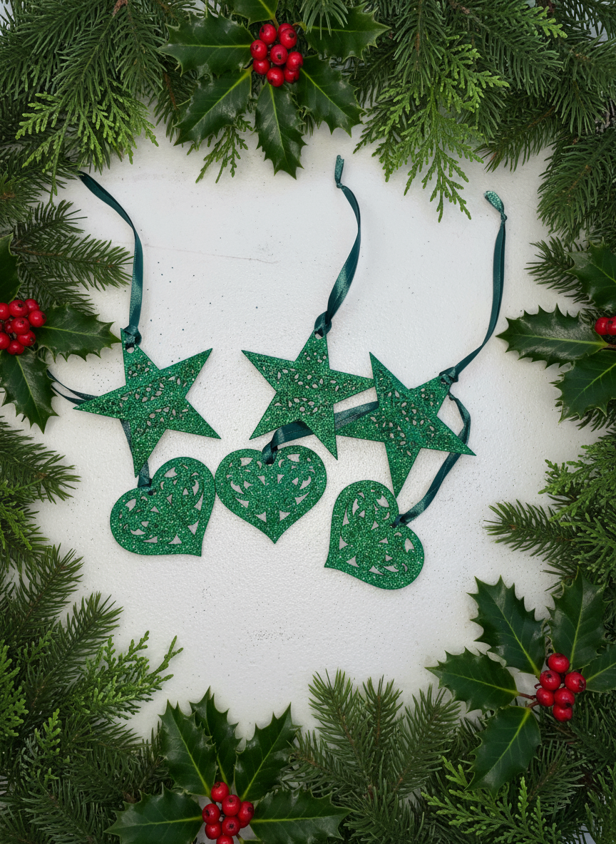 PACK 4- Hearts & Stars (wood/silver/gold/green/blue/red)