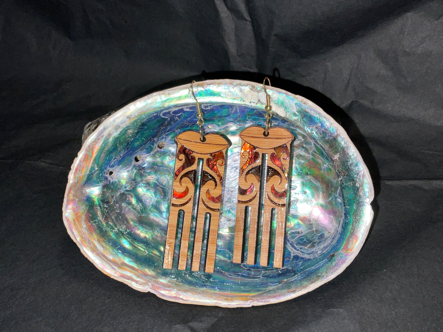 Kuiwai Bamboo and Tinted Paua Earrings