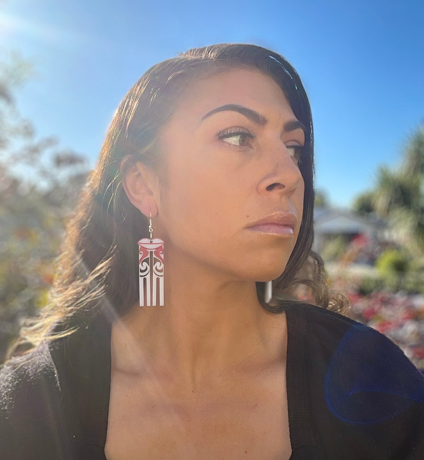 Kuiwai White & Red Cut-infill earring