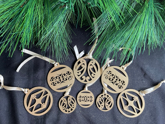 PACK 5- Baubles (wood/silver/gold)