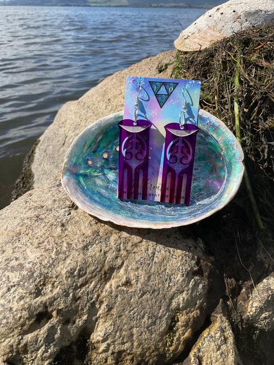 Hinekauorohia Purple see-through cut-infill earring