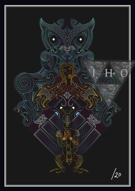 Te Haumaru o Ngā Atua- A Maui Story EXCLUSIVE /20 (COLOUR AGAINST BLACK) *FRAMED*