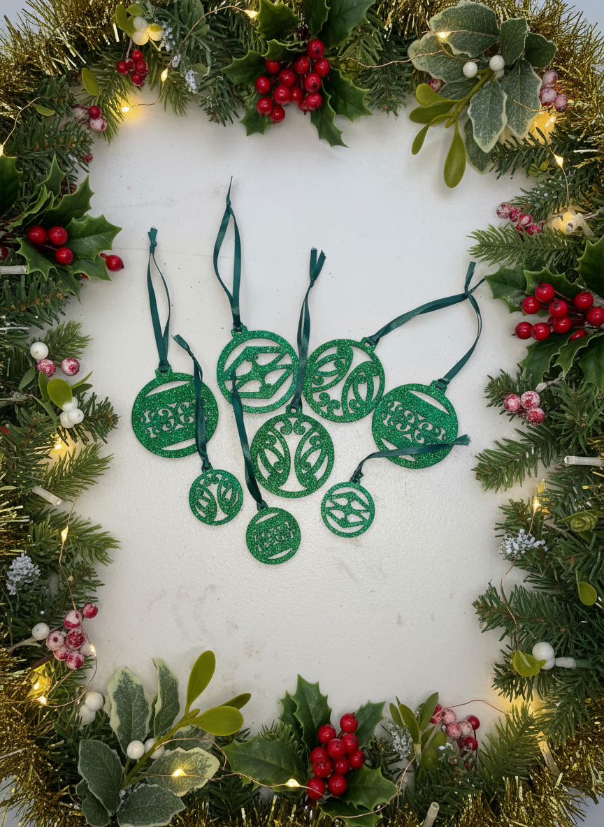 PACK 5- Baubles (wood/silver/gold/blue/green/red)