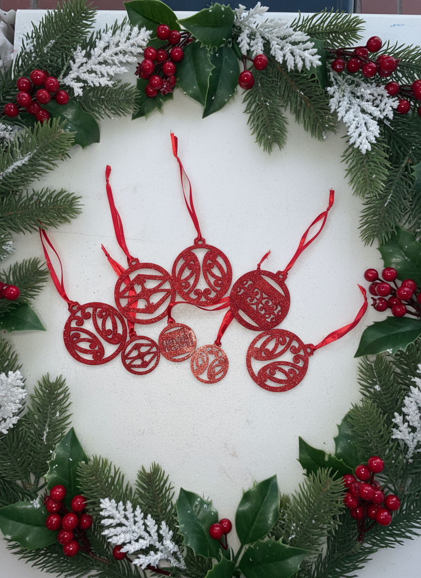 PACK 5- Baubles (wood/silver/gold/blue/green/red)